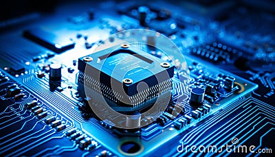 Innovative computer chip with a captivating glow, representing the essence of cyber security concept Stock Photo