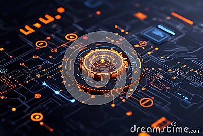 Innovative Cyberpunk Interface: Data Science, Engineering, AI, Big Data Analytics & Digital Technology Integration Stock Photo