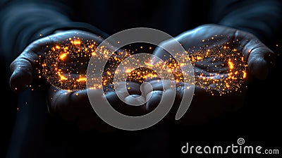 Innovative DevOps Concept: IT Engineer Showcasing a Glowing DevOps Symbol, Emphasizing Modern Software Development Stock Photo