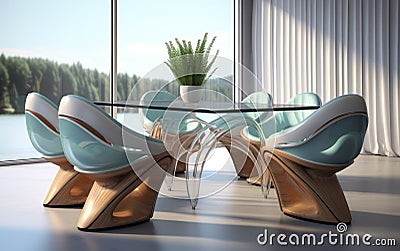 Innovative furniture pieces, highlighting multifunctional tables and unique chair designs. Generative AI Stock Photo