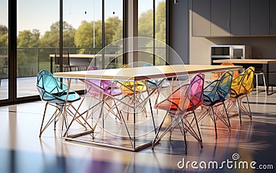 Innovative furniture pieces, highlighting multifunctional tables and unique chair designs. Generative AI Stock Photo