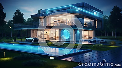 Innovative Fusion: A Vision of Tomorrow's Energy-Efficient Smart Home, Where Technology and Sustainability Coalesce Seamlessly - A Stock Photo