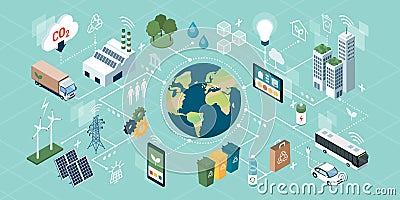 Innovative green technologies, smart systems and recycling Vector Illustration