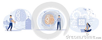 Innovative information technology concept, Augmented intelligence, technological singularity, quantum computing, computer science Vector Illustration