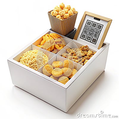 Interactive snack box with augmented reality QR codes Stock Photo