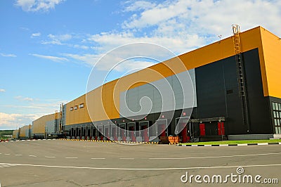 Innovative logistic warehouse complex. Excellent solution for storing, sorting and transporting products Stock Photo