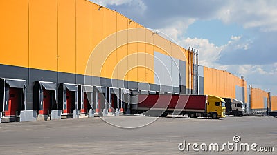 Innovative logistic warehouse complex. Excellent solution for storing, sorting and transporting products Stock Photo