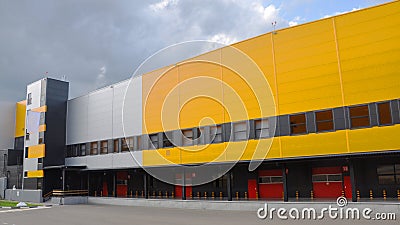Innovative logistic warehouse complex. Excellent solution for storing, sorting and transporting products Stock Photo