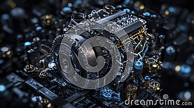 Innovative material science composites transforming engine technology futuristic design high-tech environment close-up view Stock Photo