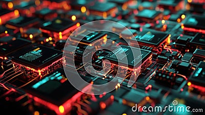 Innovative quantum computing processing unit transferring data at high speed Stock Photo