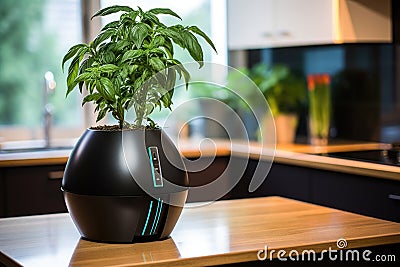innovative smart pot design with automatic fertilizer dispenser Stock Photo
