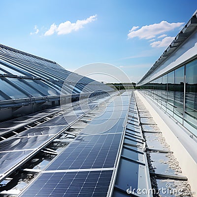 Innovative Solar Panel Integration on Building Roof Stock Photo