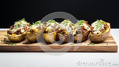 Innovative Techniques: Five Stuffed Potatoes With A Cinematic Look Stock Photo