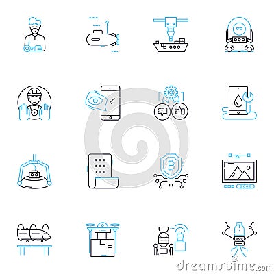 Innovative technologies linear icons set. Automation, Augmented, Virtual, Nanotechnology, Machine-learning, Cloud Vector Illustration