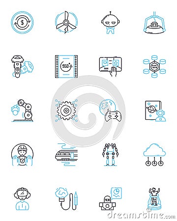 Innovative technologies linear icons set. Automation, Augmented, Virtual, Nanotechnology, Machine-learning, Cloud Vector Illustration