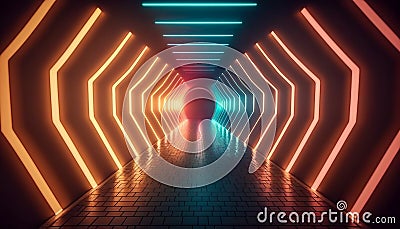 Innovative Tunnel Design, Cyber-Futuristic Energy, Laser and Fluorescent Lighting, Generative AI Stock Photo