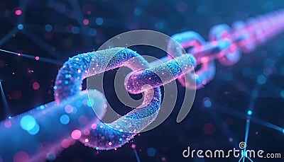 Innovative use of blockchain tech in healthcare demonstrated by digital chain. Enhanced security, data management solutions. Stock Photo
