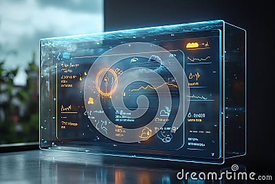 Innovative Weather Information Display Showcasing Real-Time Data and Forecasts. Generative AI Stock Photo