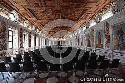 The beautiful Spanish Hall inside Ambras Castle, an important museum of the city of Innsbruck, Austria. Editorial Stock Photo