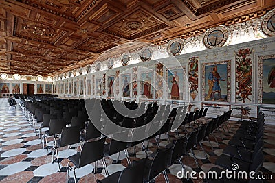 The beautiful Spanish Hall inside Ambras Castle, an important museum of the city of Innsbruck, Austria. Editorial Stock Photo