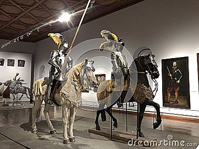 Various armor items that are exhibited in The Chamber of Art and Wonders of Archduke Ferdinand II in Ambras Castle. Editorial Stock Photo