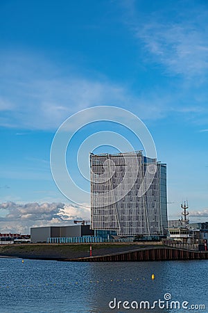 Inntel hotel standing at the entrance of Scheveningen harbor Editorial Stock Photo
