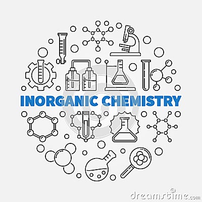 Inorganic Chemistry vector round illustration in thin line style Vector Illustration