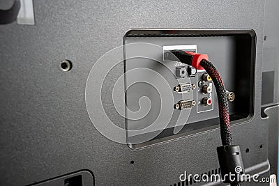 Input Output Panel on the back of an LCD / LED Television Stock Photo