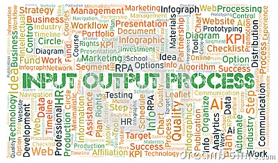 Input Output Process typography word cloud create with the text only. Stock Photo