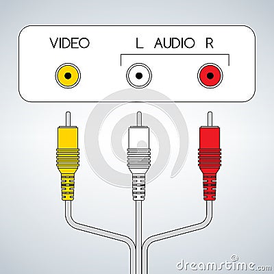 Input rca audio video jacks with cable Cartoon Illustration