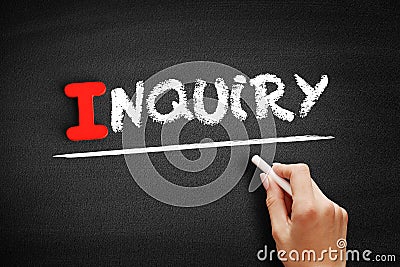 Inquiry text on blackboard Stock Photo