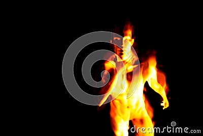 Insane man burning at the stake, pyre flaming, agony and terror. Throat pain health illustration with copyspace Cartoon Illustration