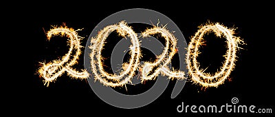 Inscription 2020 from Bengal lights. New Year`s and Christmas concept Stock Photo