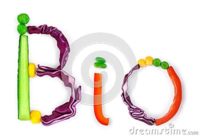 Inscription bio of pieces of vegetables Stock Photo