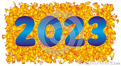 The inscription 2023 in blue on a background of yellow gradients. Vector Illustration