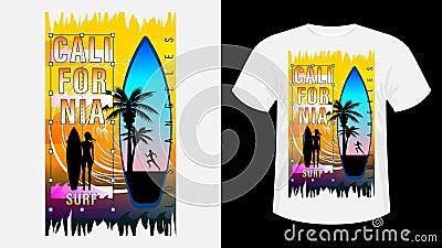 California Surf print t-shirt. Vector Illustration