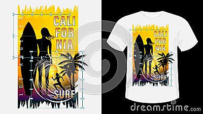 California Surf print t-shirt. Vector Illustration