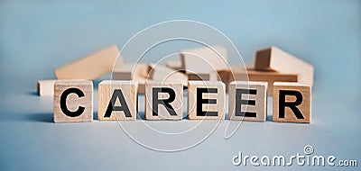 The inscription CAREER on wooden cubes isolated on a light background, the concept of business and finance Stock Photo