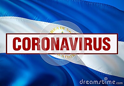Inscription Coronavirus COVID-19 on Nicaragua flag background. World Health Organization WHO introduced new official name for Stock Photo