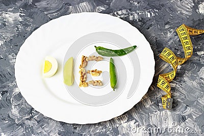 Inscription Diet made of nuts, eggs and avocado. weight loss concept Stock Photo