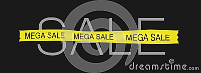 Inscription discount on yellow tape vector label illustration, banner text design Vector Illustration