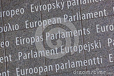 Inscription on European Parliament building - Brussels Belgium Stock Photo