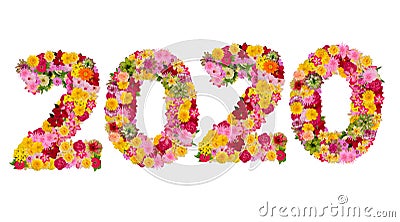 Inscription 2020 from fresh flowers Stock Photo