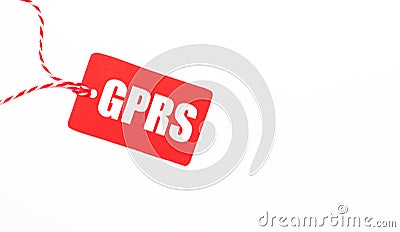 The inscription GPRS General Packet Radio Service on a red price tag on a light background. Advertising concept. Copy space Stock Photo