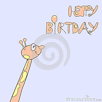 Inscription happy birthday with giraffe Vector Illustration