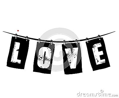 The inscription a love hanging on a string. Vector Illustration