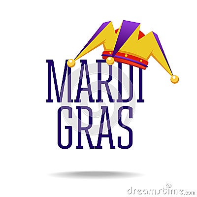 inscription Mardi Gras with picture of cape of buffoon Stock Photo