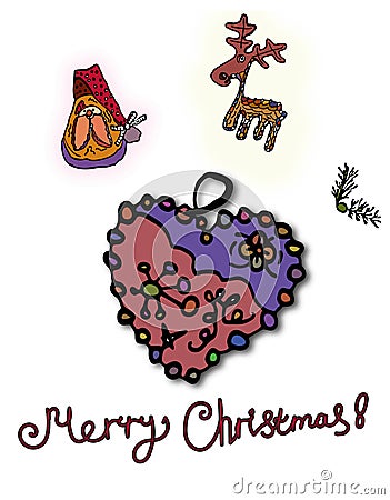 The inscription Merry Christmas at the bottom of the picture. Vector Illustration