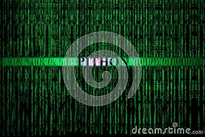 Inscription with name of programming language Python on background of the matrix Stock Photo