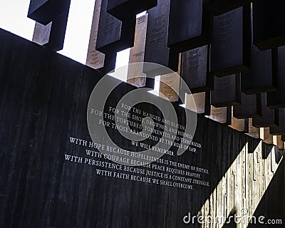 Inscription within the National Memorial for Peace and Justice Editorial Stock Photo
